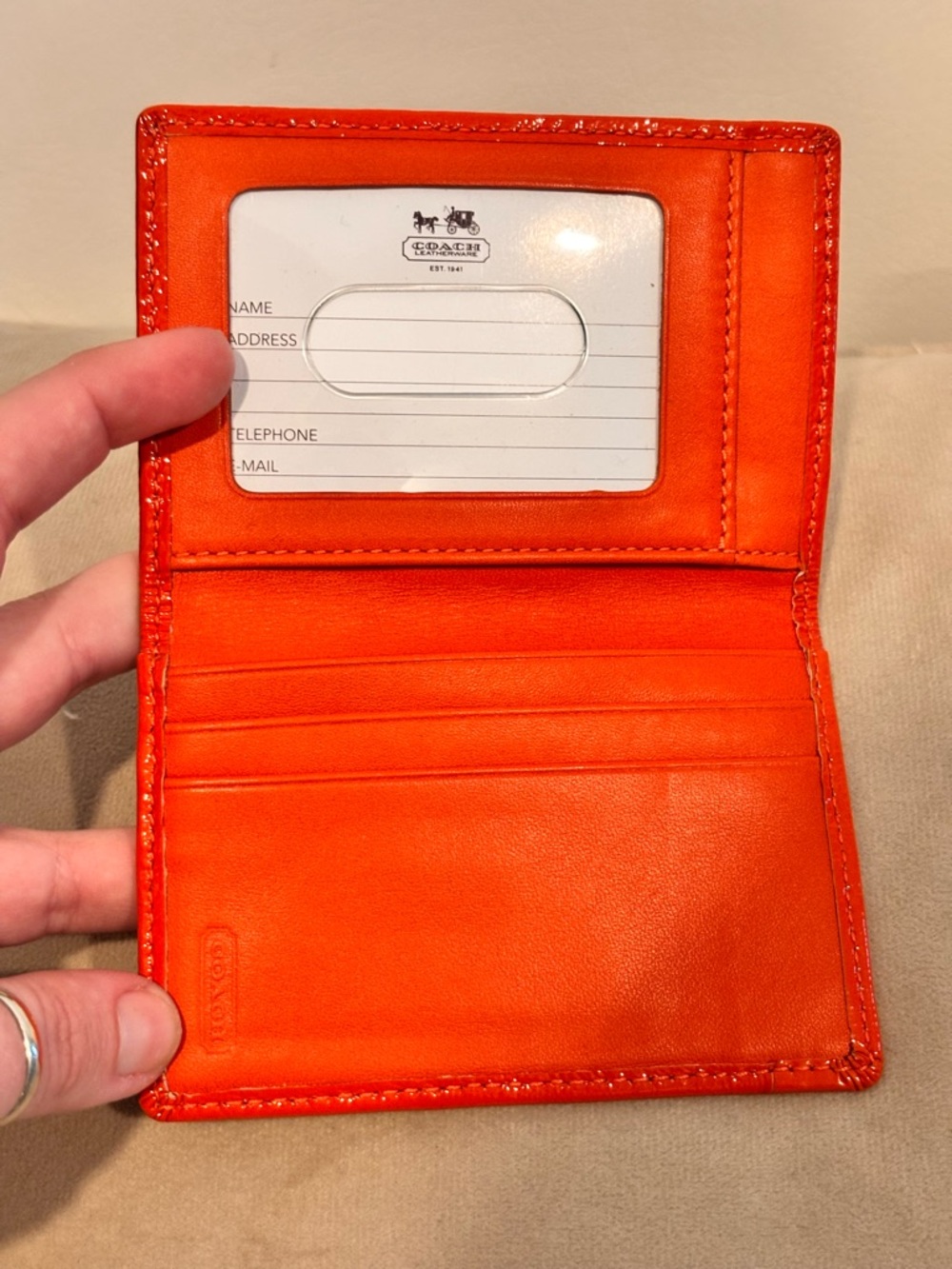 Coach Bright Orange Pebbled Leather Key & Card Holder - Picture 8 of 11
